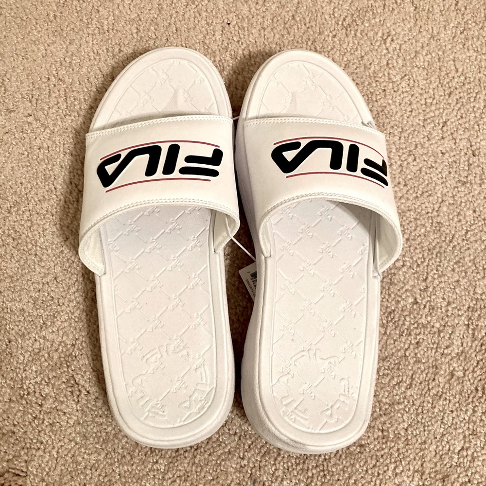 White Fila Sandal Slides. Women Size 9.